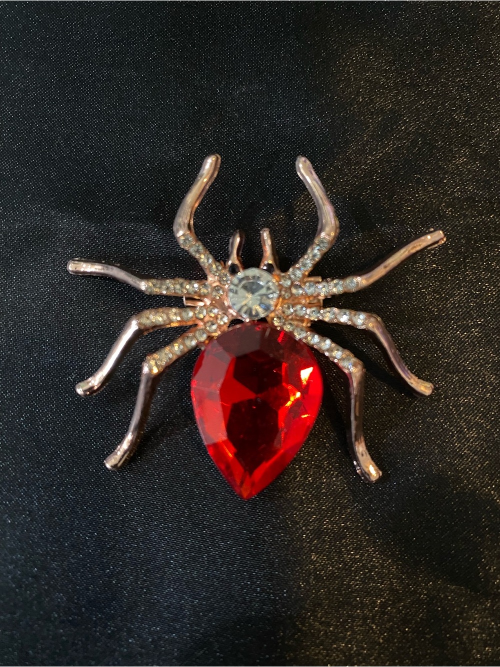 Red Crystal Spider Brooch - Fashion Jewelry - Rose gold